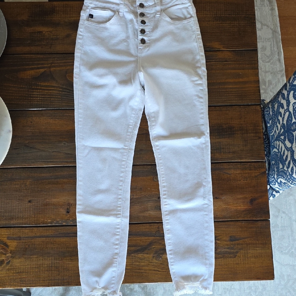 KanCan High Rise White Button-Fly Jeans